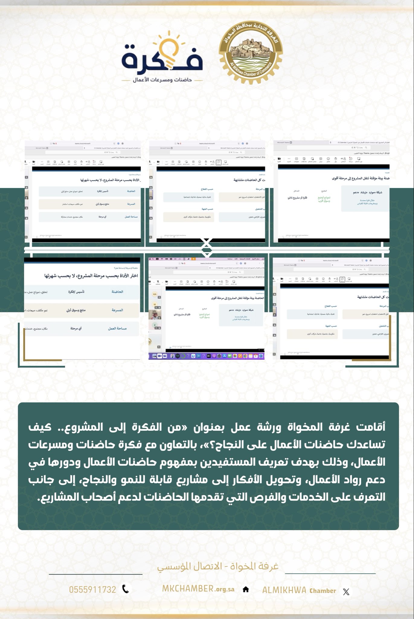 حاضنة فكرة وغرفة المخواة تتعاونان لتعريف رواد الأعمال بمسار تحويل الأفكار إلى مشاريع